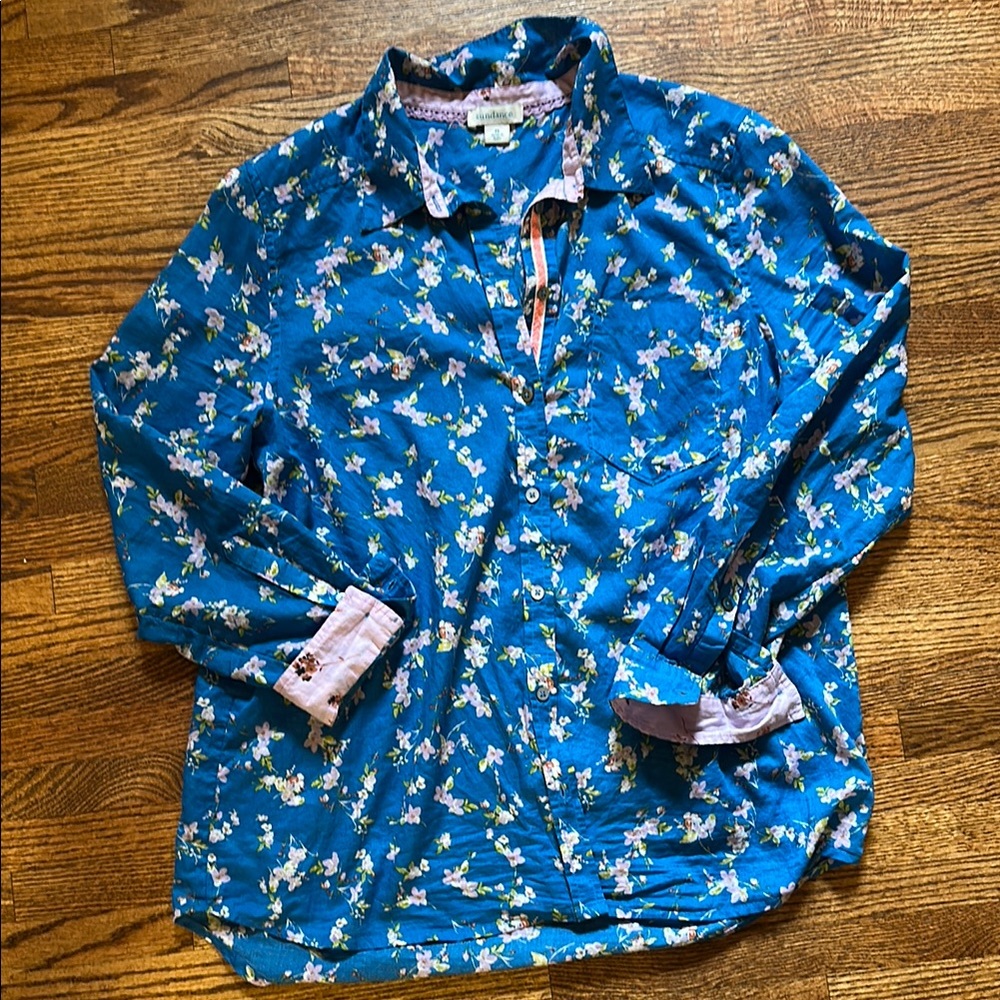 Floral Blue women’s blouse, Sundance, size M